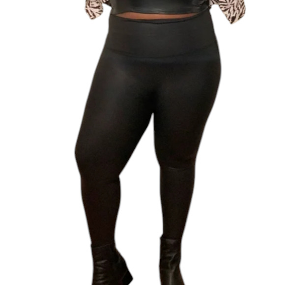 Spanx Shape Black Faux Leather Leggings Plus Long Length Plus Size 1X Tall - Picture 1 of 7